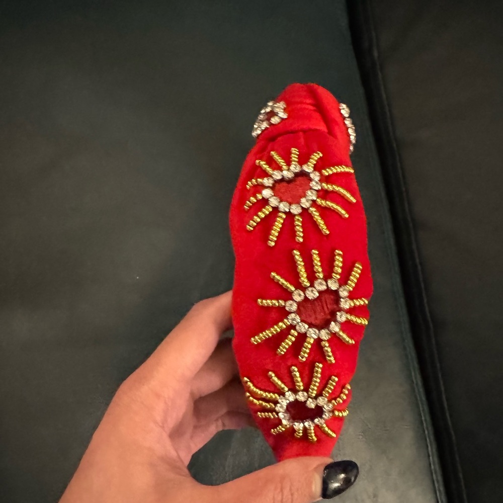 Lele Sadoughi Red Headband with Gold and Silver Accents